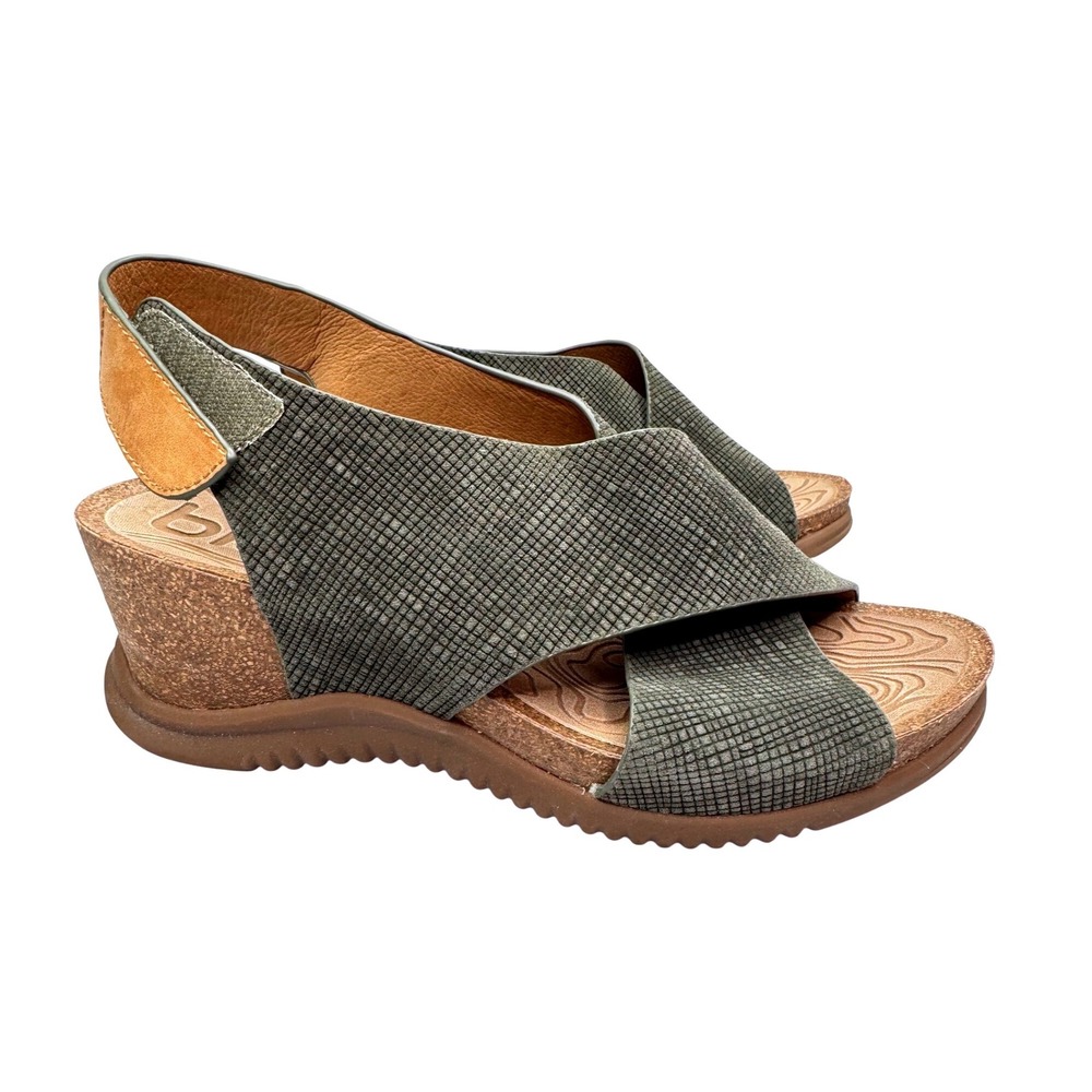 Bionica Cybele Wedge‎ Sandals Women 8.5 Green Leather Textured Boho Beach